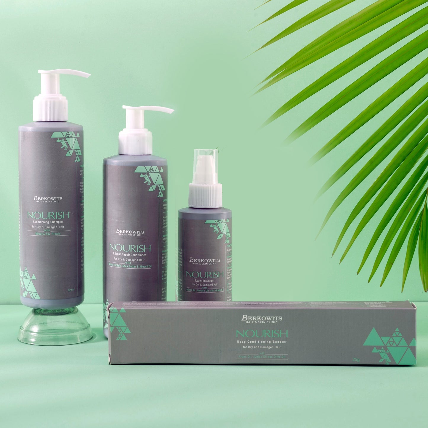 Berkowits Nourish Essential Kit for Frizzy Hair Treatment includes Natural Ingredients | Shampoo, Conditioner and Serum