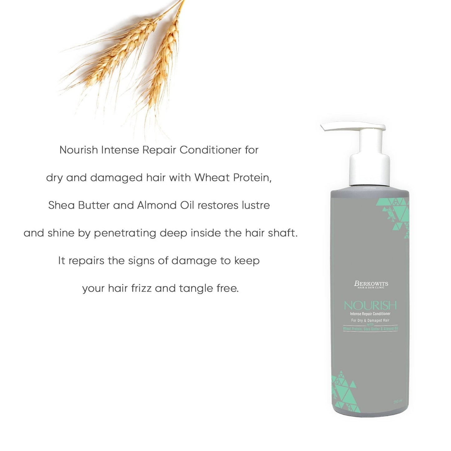 BERKOWITS Nourish Intense Repair Conditioner For Dry, Damaged Hair With Wheat Protein, Shea Butter & Almond Oil, 220 Ml