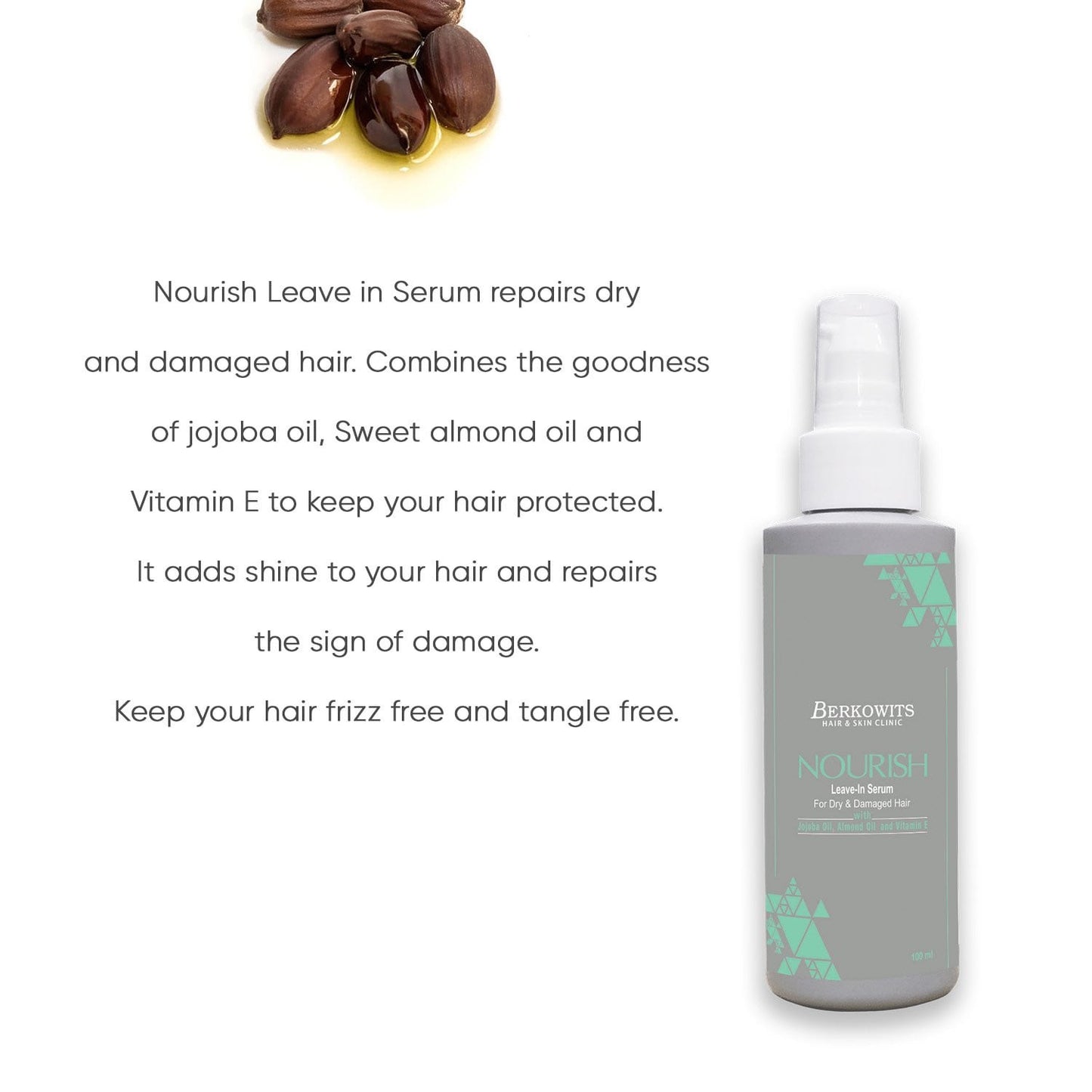 BERKOWITS Nourish Leave-in Serum With Vitamin E, Jojoba & Almond Oil For Dry And Damaged Hair, 100 Ml