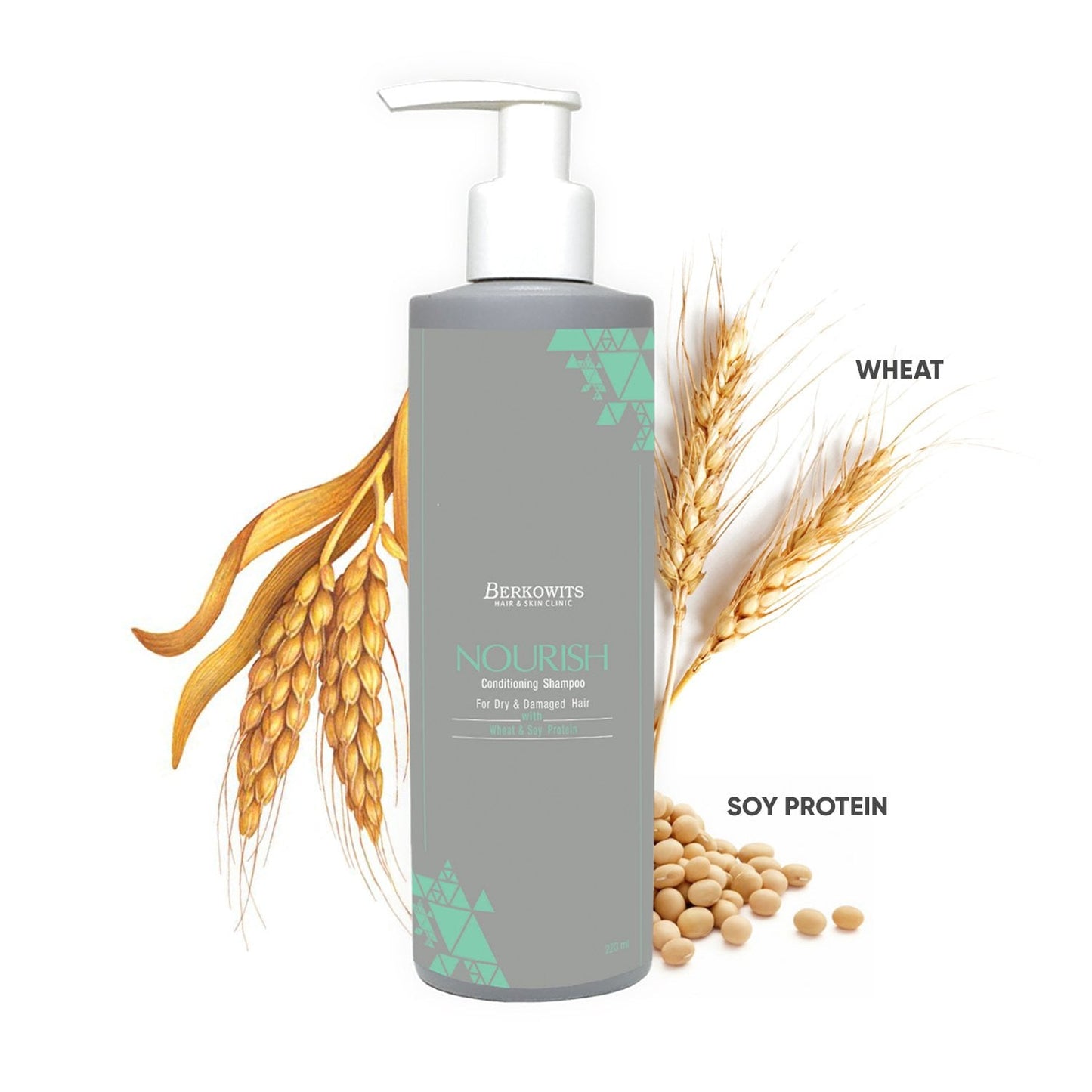 BERKOWITS Nourish Conditioning Shampoo For Dry, Damaged Hair With Wheat & Soy Protein, 220 Ml