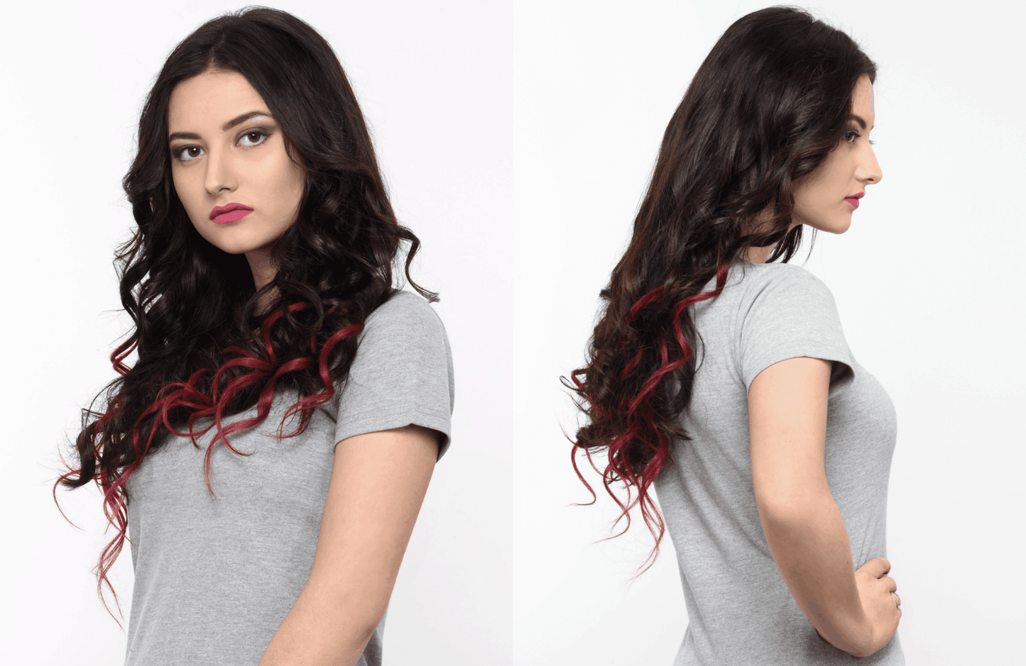 7 Piece Clip-On Ombre Burgundy Hair Extensions