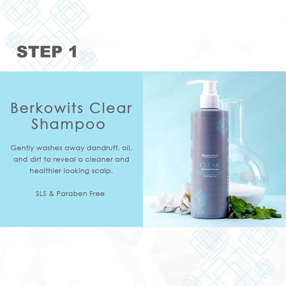 Berkowits Clear Anti-Dandruff 30 Day Lift & Repair Kit for Natural Scalp Treatment | Shampoo, Conditioner and Foaming Serum