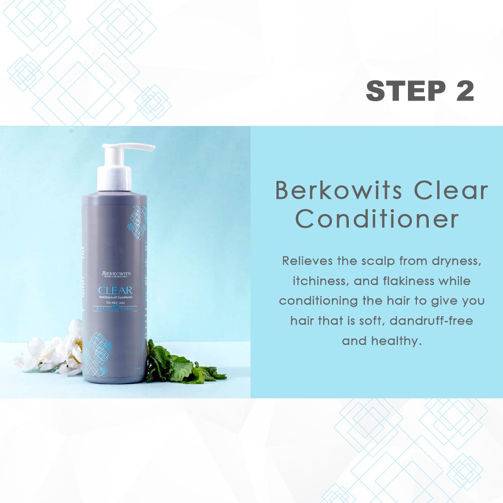 Berkowits Clear Anti-Dandruff 30 Day Lift & Repair Kit for Natural Scalp Treatment | Shampoo, Conditioner and Foaming Serum