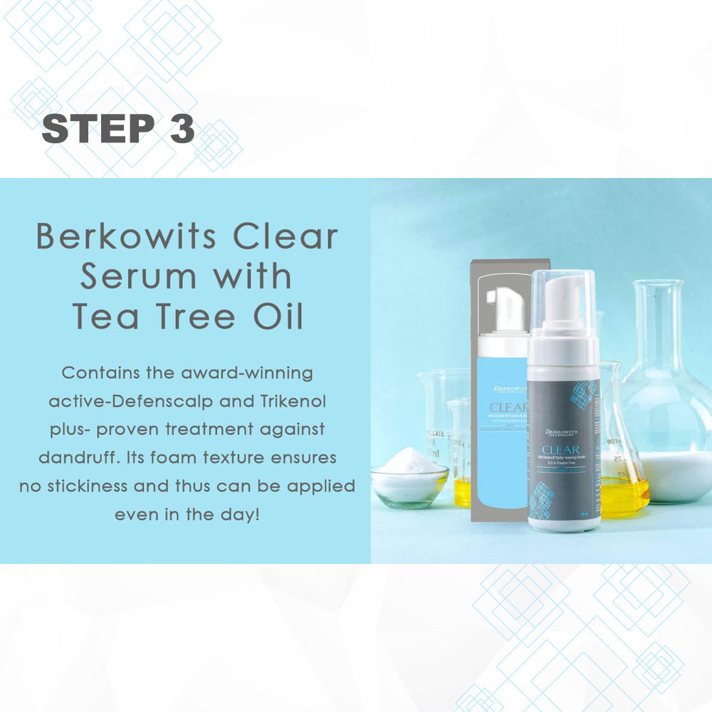 Berkowits Clear Anti-Dandruff 30 Day Lift & Repair Kit for Natural Scalp Treatment | Shampoo, Conditioner and Foaming Serum