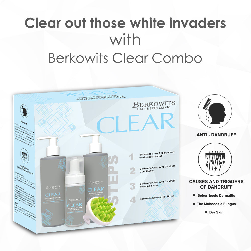 Berkowits Clear Anti-Dandruff 30 Day Lift & Repair Kit for Natural Scalp Treatment | Shampoo, Conditioner and Foaming Serum