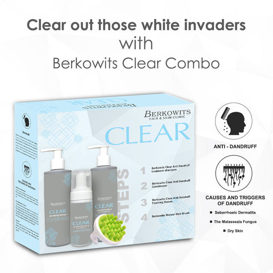 Berkowits Clear Anti-Dandruff 30 Day Lift & Repair Kit for Natural Scalp Treatment | Shampoo, Conditioner and Foaming Serum