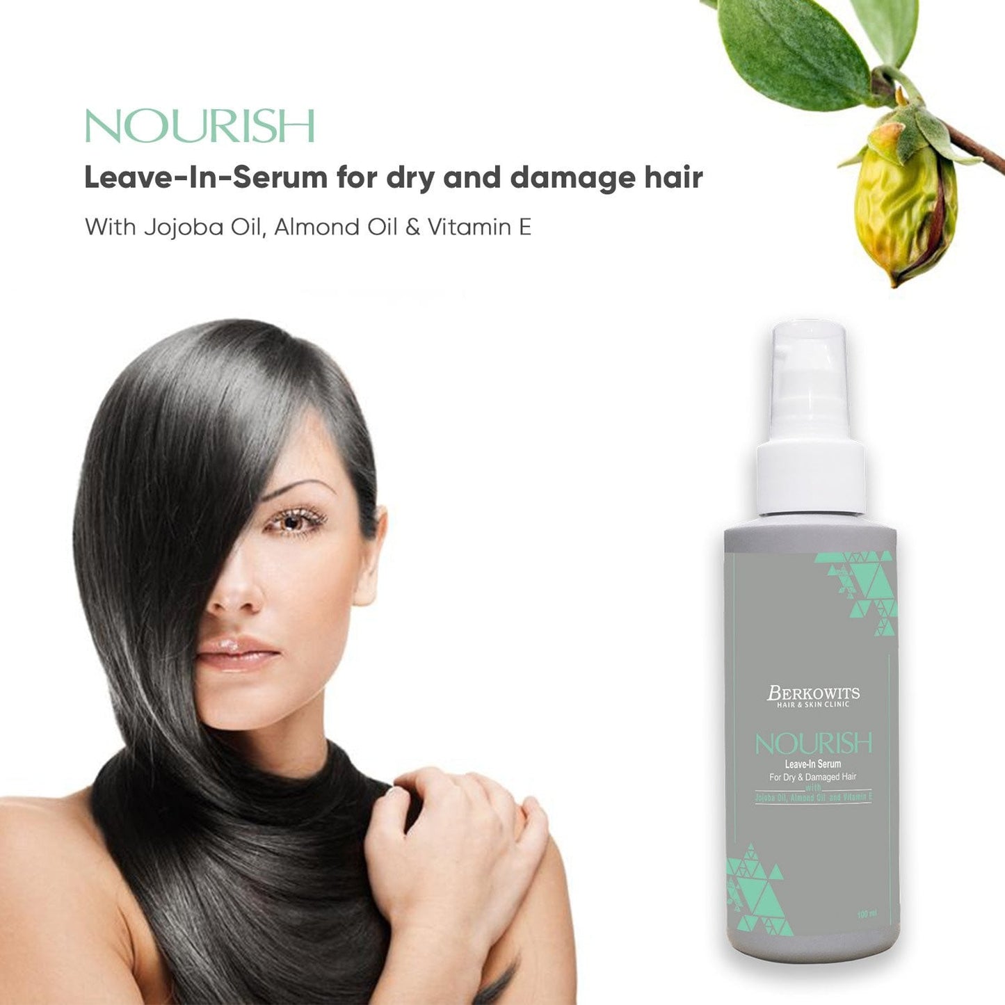 BERKOWITS Nourish Leave-in Serum With Vitamin E, Jojoba & Almond Oil For Dry And Damaged Hair, 100 Ml